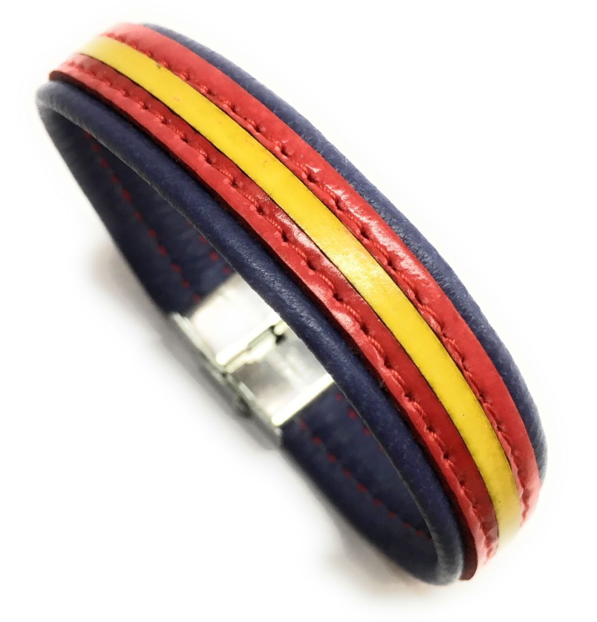 YOJAN PIEL | Pulsera De Cuero Bandera De España (Fabricada Artesanalmente) | Complementos de Moda Unisex para Hombres y Mujeres de Estilo Atemporal y Elegante | Regalos Originales y Exclusivos