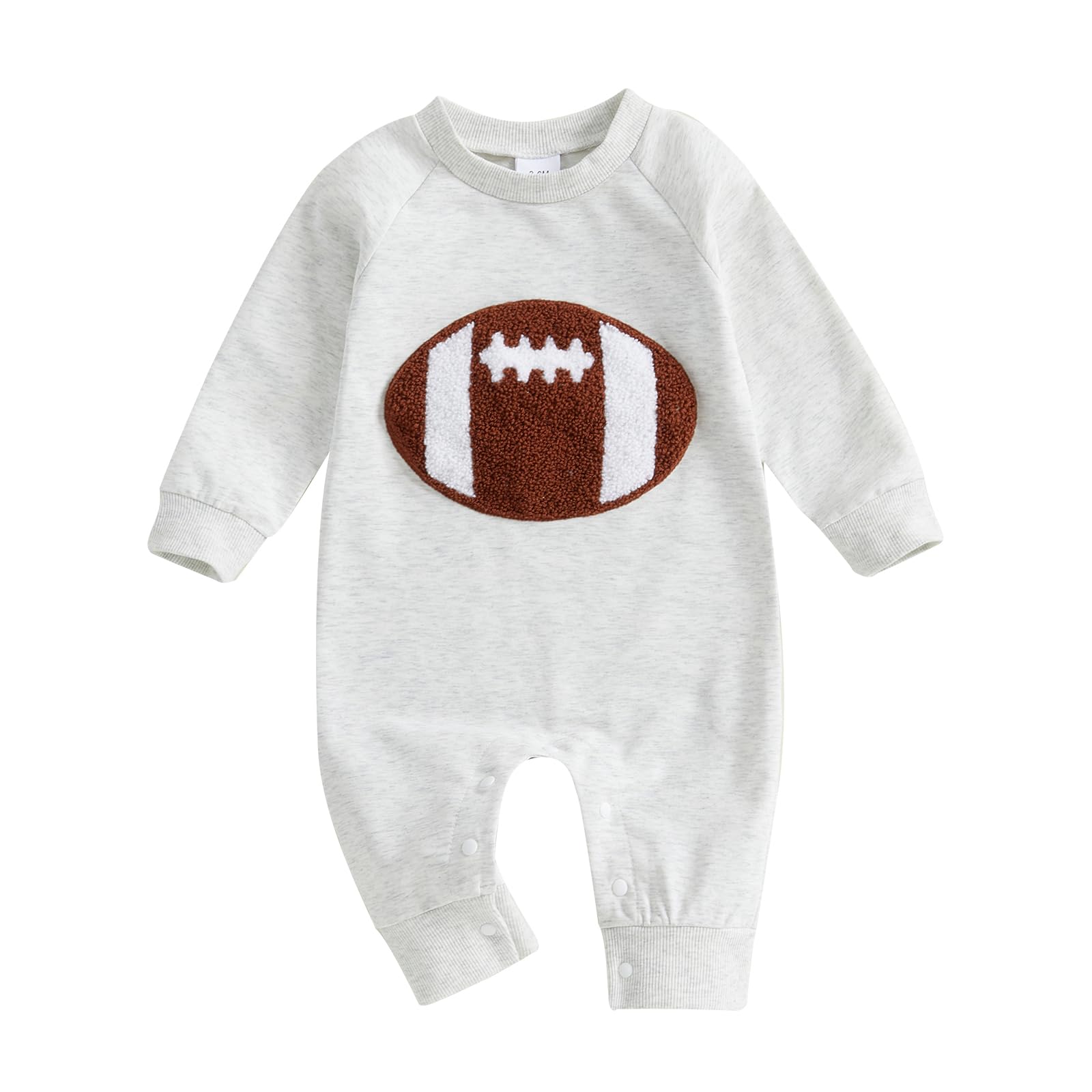 FIOMVA Baby Football Outfits Clothes Girl Boy Embroidered Rugby Jumpsuit Long Sleeve Sweatshirt Romper Fall Football Onepiece (Gray Rugby A, 12-18 Months)