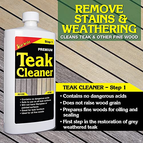 Image of STAR BRITE Premium Teak Cleaner - Restore, Renew & Refresh Old Weathered Gray Teak Furniture & Other Fine Woods - Step 1-16 OZ (081416)