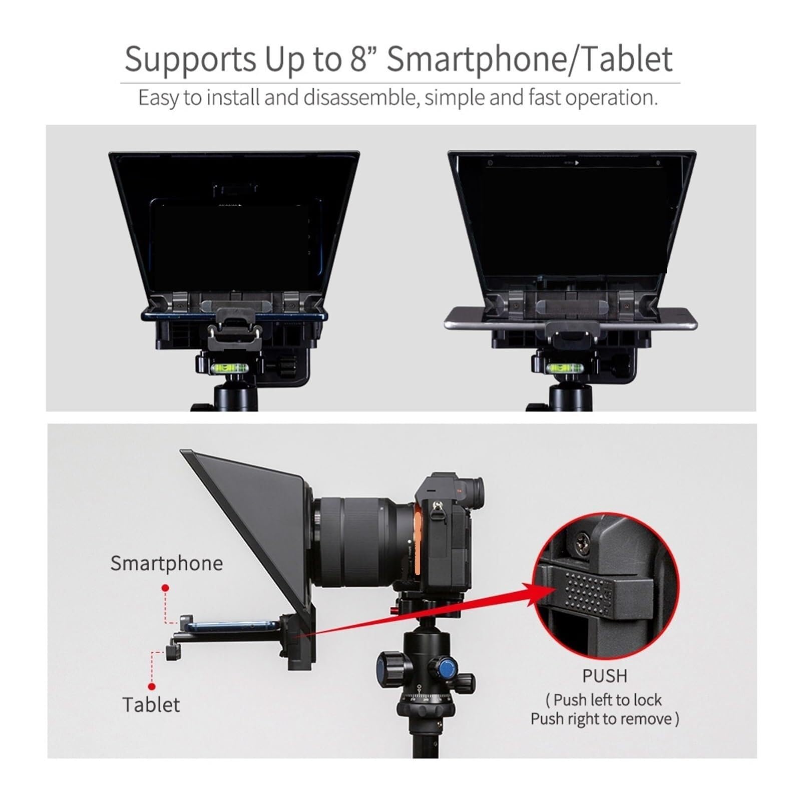 Teleprompter, Przenośny 8calowy Teleprompter Obsługuje Mniej Niż Smartfon Typu Tablet Fotograficzny, Który Wymaga Pilota