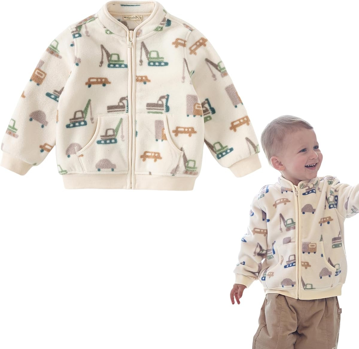 DAVE&BELLA Toddler Printed Polar Fleece Jacket Spring Fall Outerwear Coat
