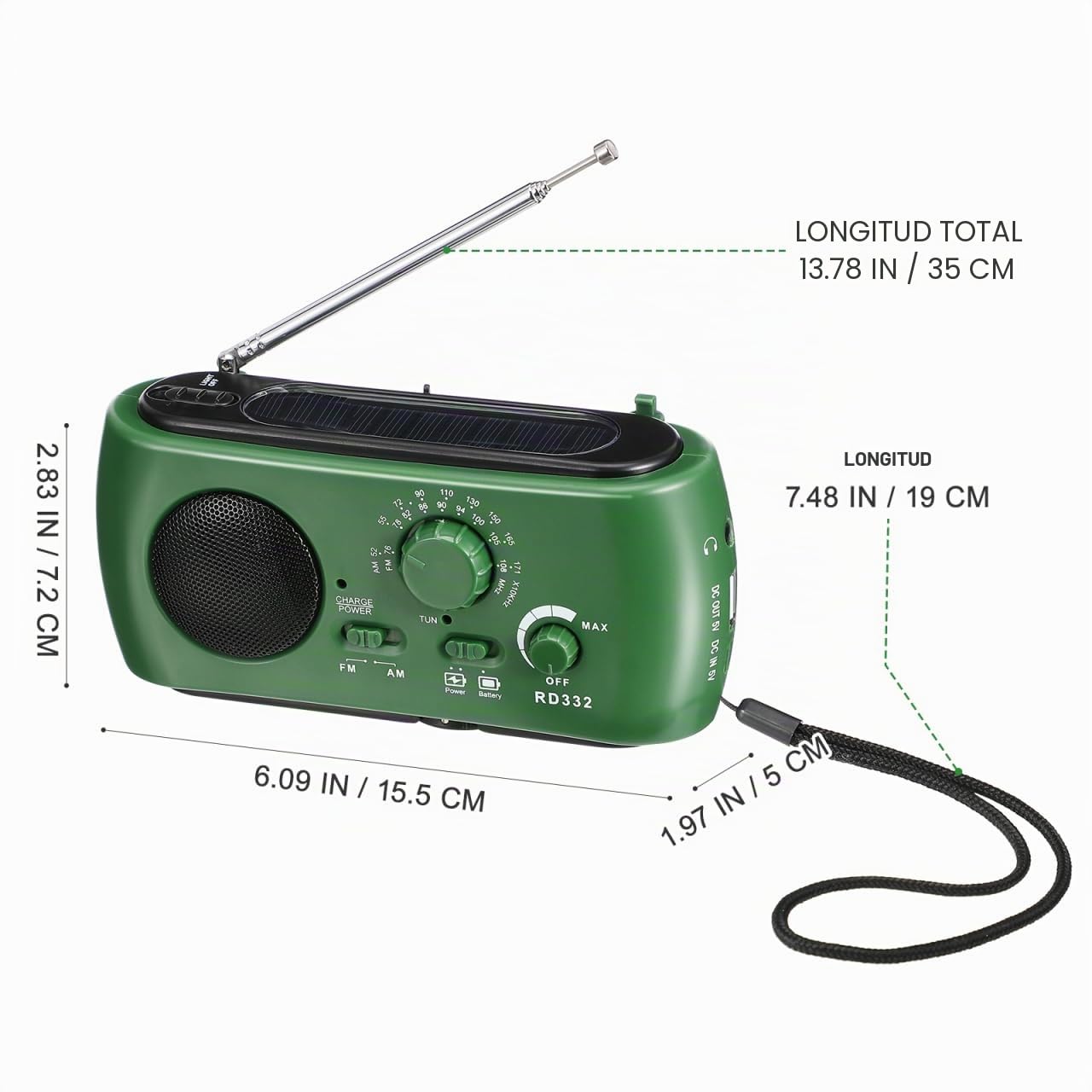 Radio De Emergencia Solar Portátil con Linterna Y Cargador USB Manivela De Mano FM Am para Camping Y Supervivencia