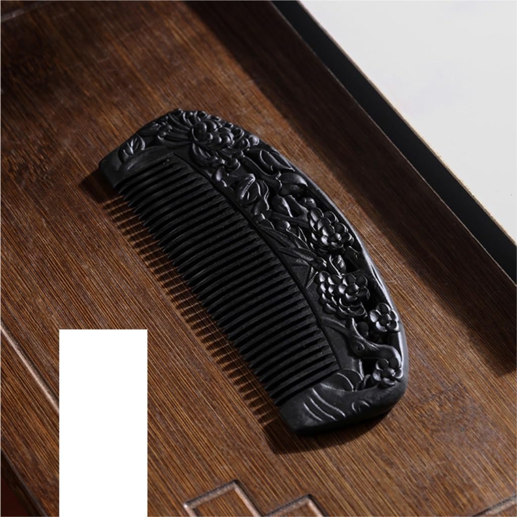 Peine de Peluquero Peine de Dientes Finos Retro Chino, Peine de Pelo Tallado de Madera Maciza, Peine de Barba Negro for el hogar, Hotel, Viajes, Etc. Peine de Viaje