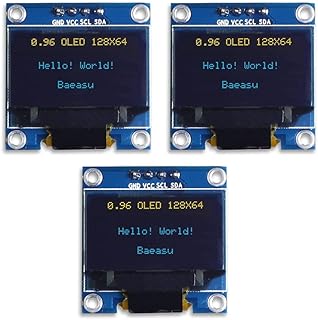 3-Pack 0.96 Inch 128x64 I2C OLED Display Module, SSD1306 Driver IIC Serial Self-Luminous Screen Board Compatible with Arduino Raspberry Pi Pico (Blue and Yellow)