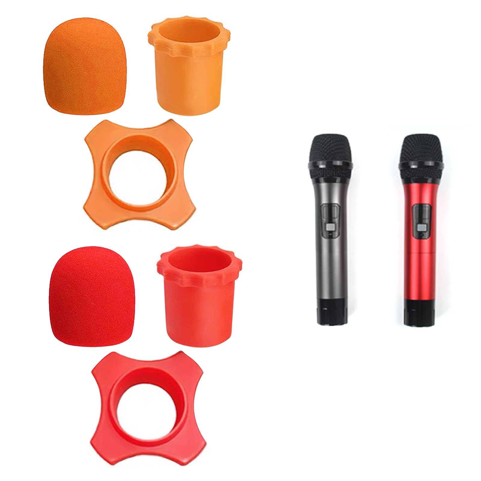 2 Set Wireless Microphone Windscreen, Wind Shakeproof Handheld Mic Protection Silicone Ring, Anti-Rolling Bottom Rod Sleeve Holder, Foam Microphone Filter for KTV Mic Device, 2 Colors