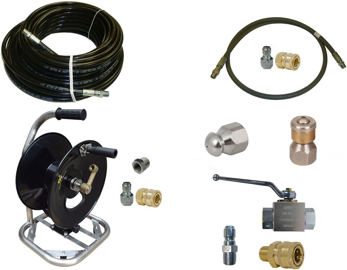 Replacement for Sewer Jetter Cleaner Kit - Ball Valve, 100' x 1/4" Hose, Reel and Nozzles