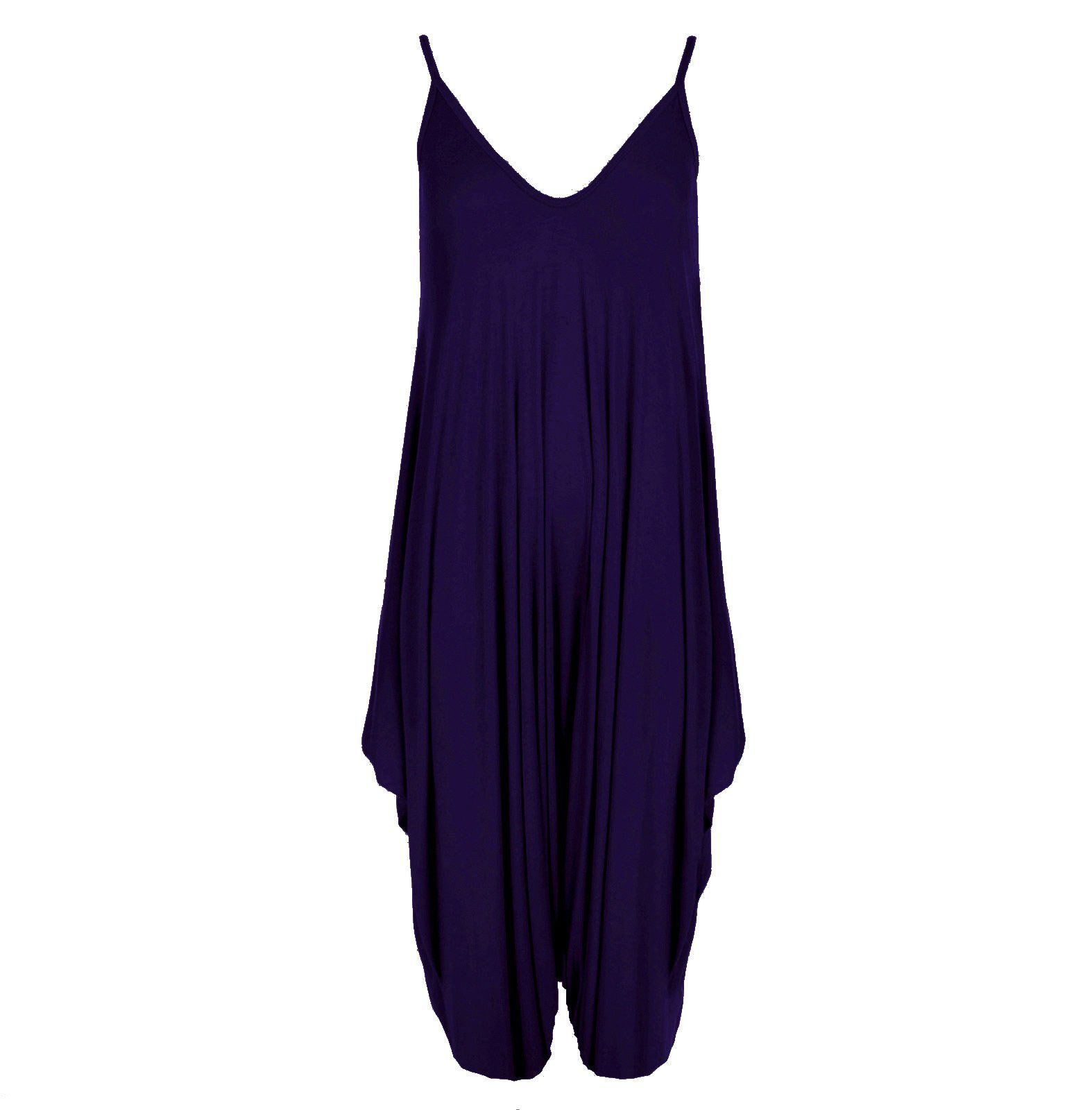 GirlzWalk Women Lagenlook Cami Strappy Baggy Harem Jumpsuit Dress Purple