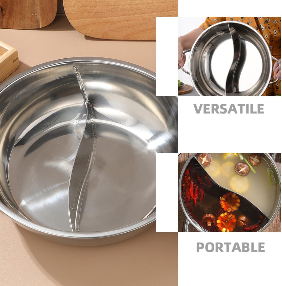 Stainless Steel Divided Hotpot Xmas 34cm No Lid for Home Kitchens