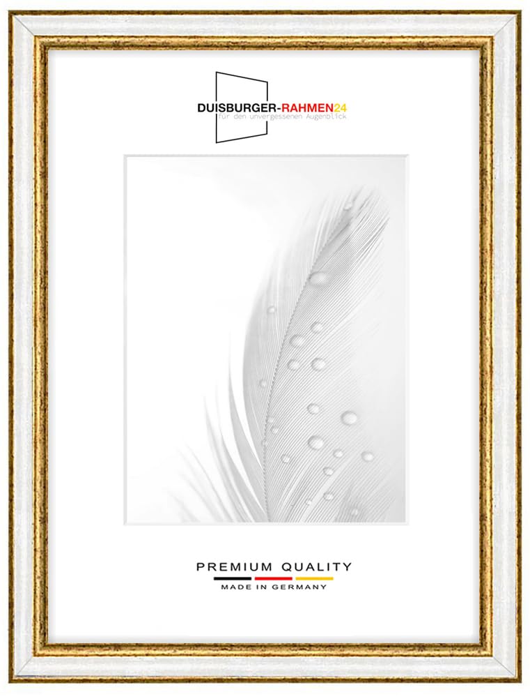 Marco de fotos de madera maciza vintage retro 30 x 30 cm cuadrado en blanco y dorado barroco | incluye cristal sintético irrompible antirreflectante, marco para pósteres, puzles, collage de fotos