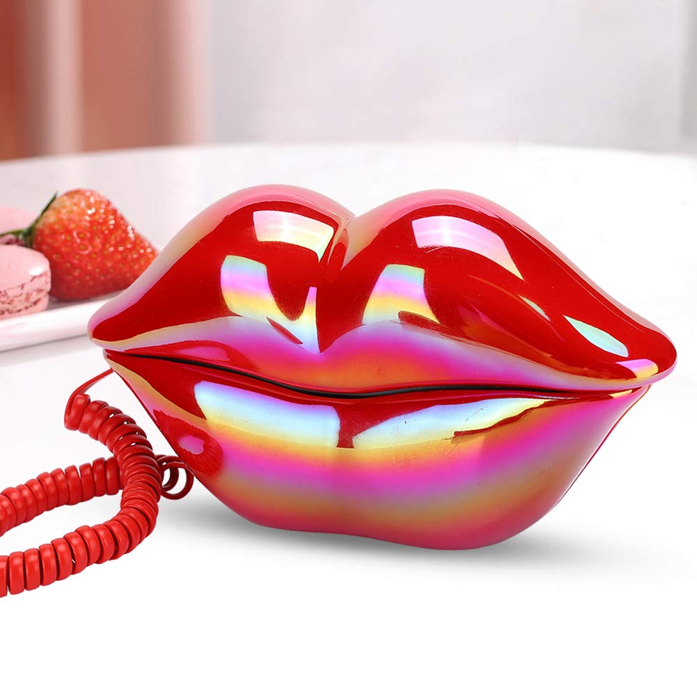 Telefono fisso di casa creativo, telefono con filo labbra rosse brillanti Stile europeo Forma di labbra rosse alla moda Telefono fisso da tavolo per casa Hotel Ufficio Negozio