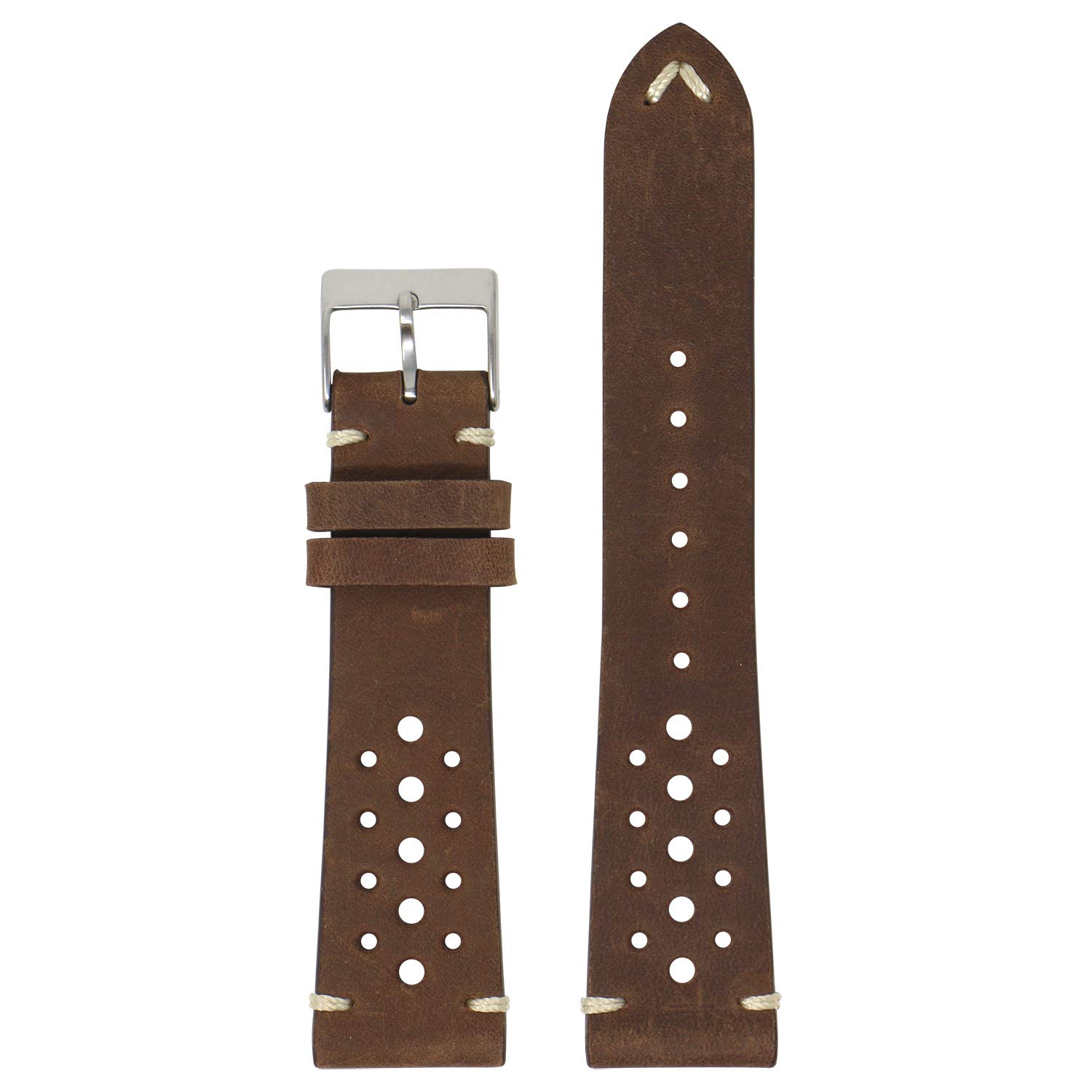 DASSARI Distressed Leather Rally Quick Release Watch Band Strap with Road Worn Finish - Brown - 18mm