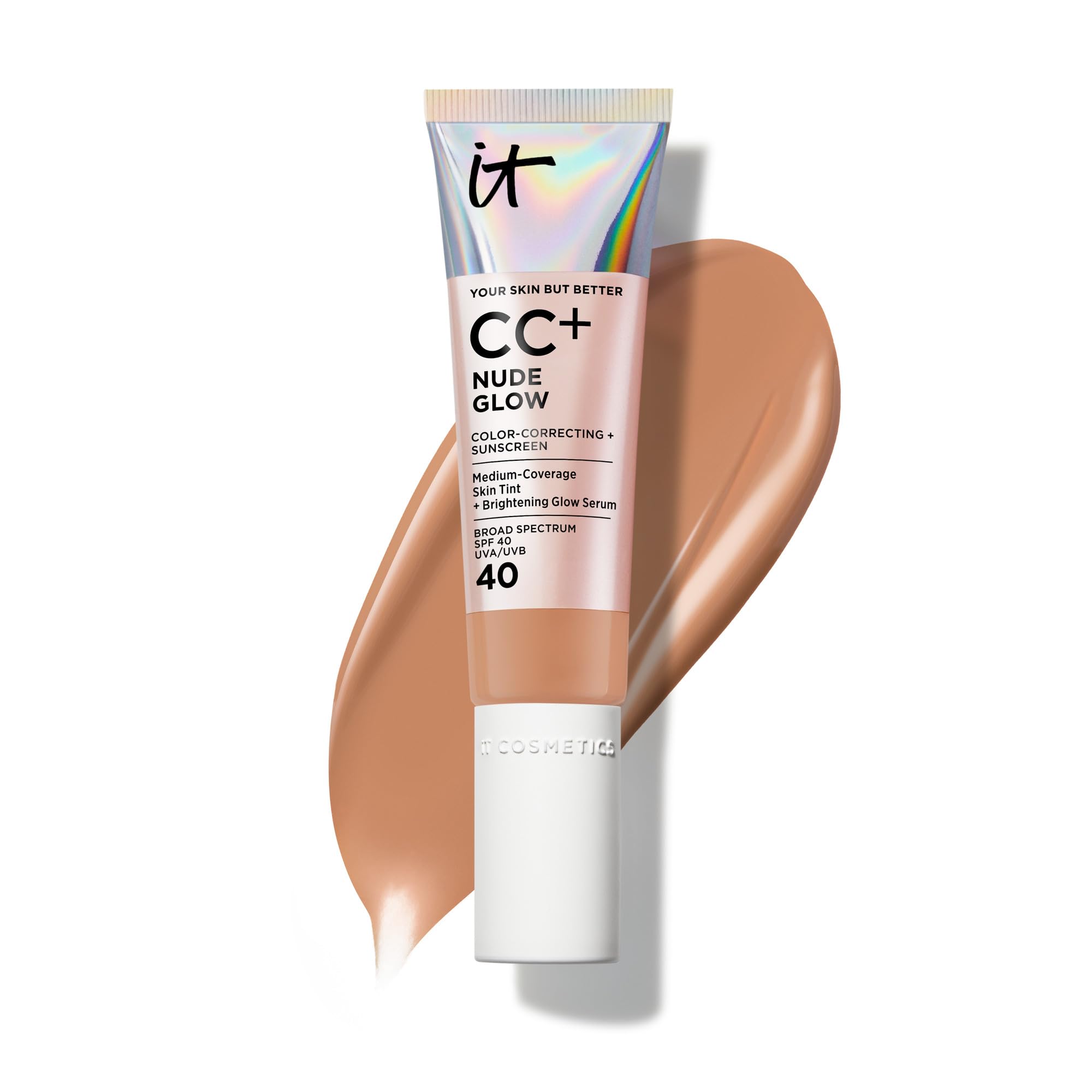 CC+ Nude Glow - Medium Coverage Foundation with SPF 40 & Brightening Glow Serum, Lightweight Skin Tint, 2% Niacinamide + Hyaluronic Acid, Up to 24H Hydration, Normal/Dry Skin - 1.08 fl oz