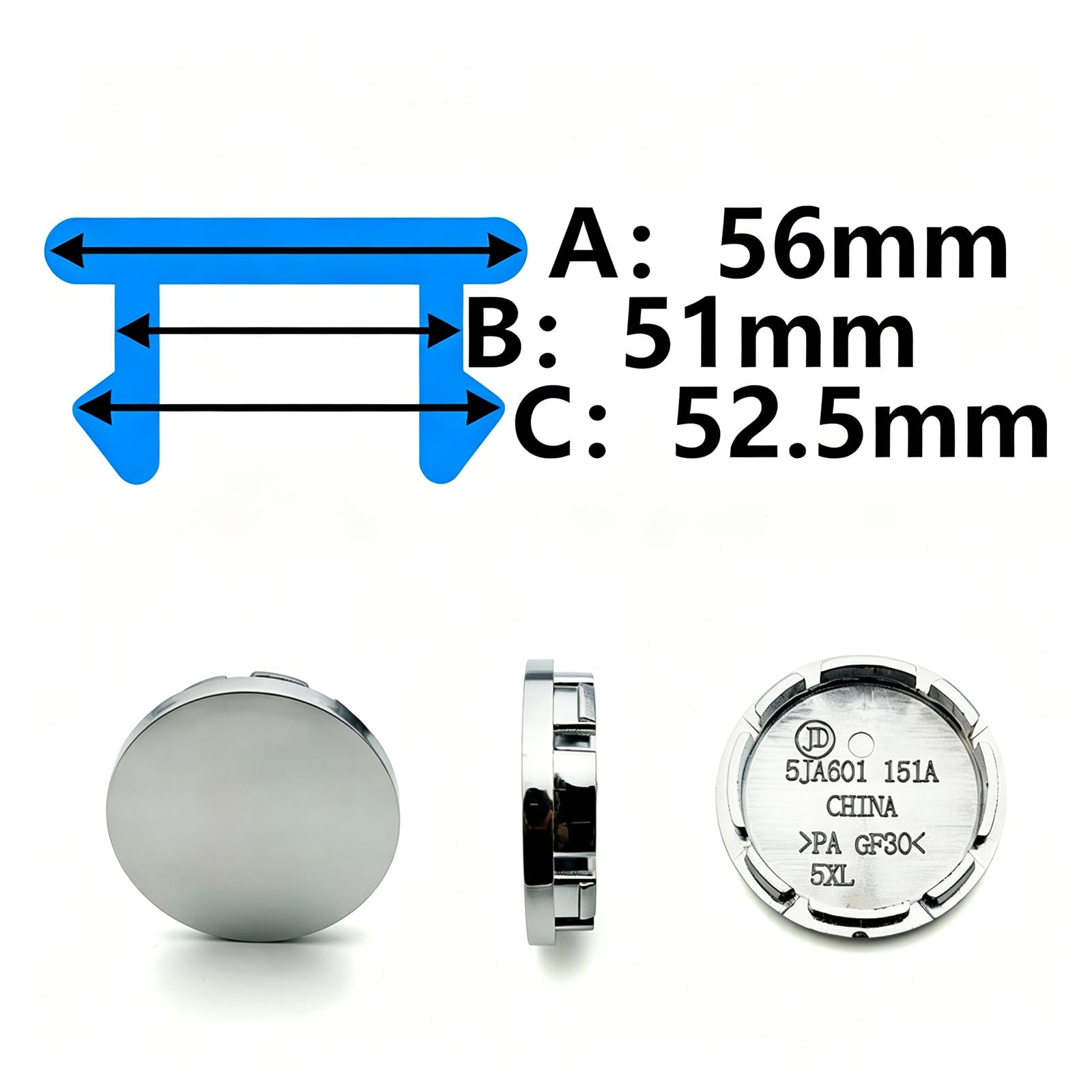 4 sztuki uniwersalne kołpaki na piasty 56mm, nasadki na piasty Od 56mm Id 51mm ABS srebrne kołpaki na piasty osłony piasty na felgi zamiennik nasadki na piasty kołpaki na koła dla piasty