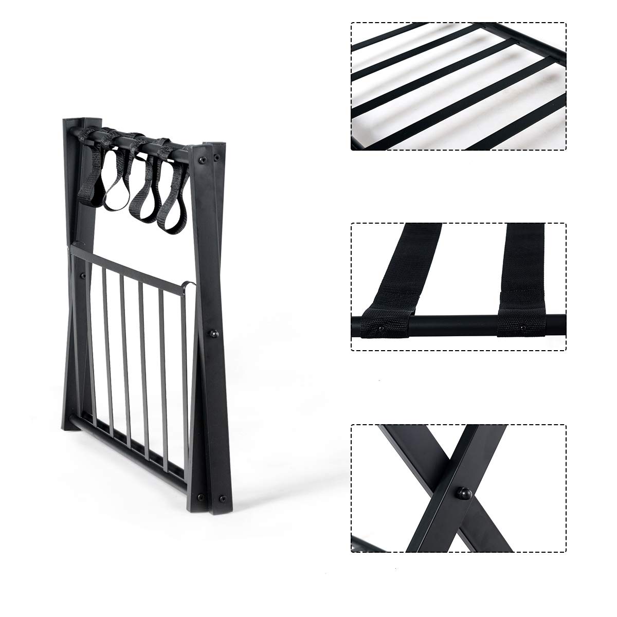 DREAMADE Kofferständer Metall, Gepäckständer Klappbar, Gepäckablage 2 Ablagen, Kofferablage für Schlafzimmer, Wohnzimmer & Hotel, Ständer für Koffer & Gepäck, Schwarz (1 Pack)