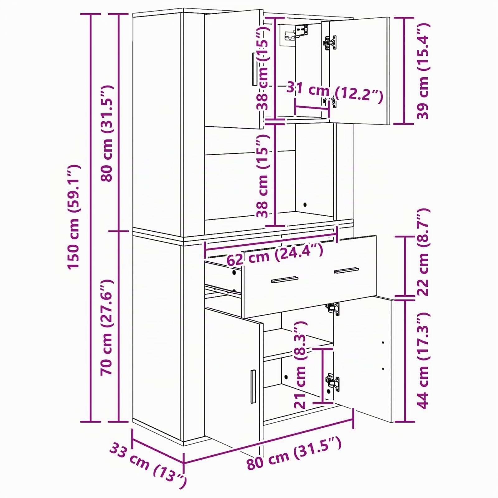 vidaXL Haut de Buffet Bois Ancien 80 x 33 x 150 cm Bois d'ingénierie, Rangement pour Salle à Manger, Meuble Moderne rectangulaire, Bois d'ingénierie, Buffet Pratique avec Grands Compartiments
