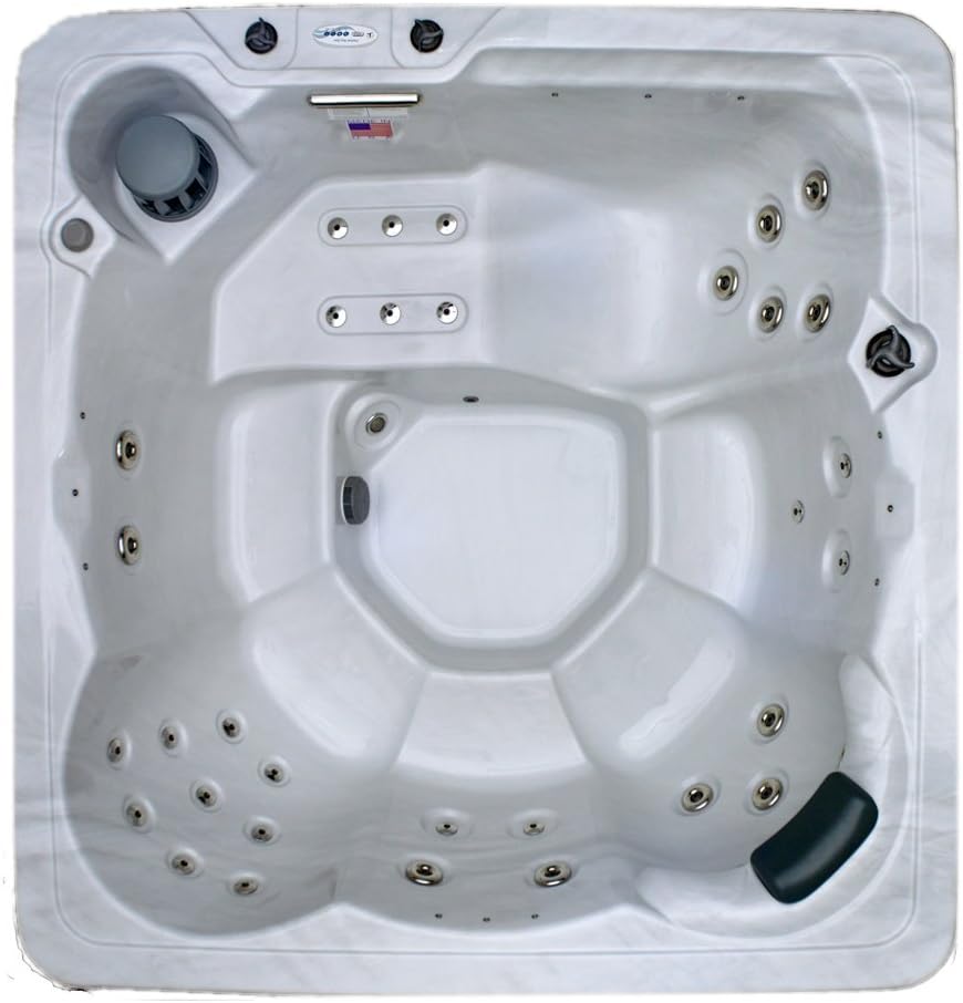 Hudson Bay Spa XP34 6 Person 34 Outdoor Spa with Stainless Jets & 110V Cord, 80" x 80" x 34", Sterling White