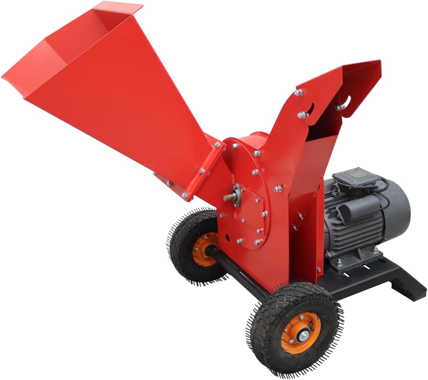 Hand Pushed Wood Crusher,220V Wood Chipper Shredder Mulcher with Wheels for Tree Branches Corn Straw & Yard Waste,7"x5" Feed Hopper & Adjustable Discharge Port 3KW