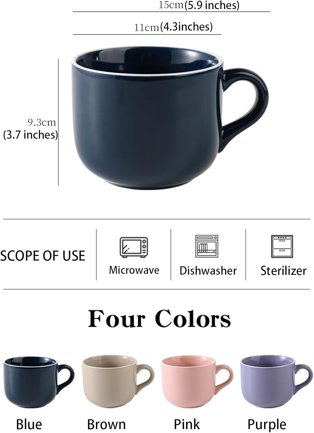 Extra Large Porcelain Coffee 23 Oz Mug, Breakfast Cup and Soup Bowl, Microwave and Dishwasher Safe, Jumbo Wide Mug with Handle - Image 2