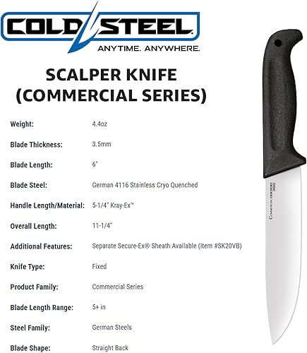 Miniatura 4 de Cold Steel Commercial Series - Cuchillo de hoja fija – Cuchillos profesionales para cocina, caza, pesca, carnicero, chef, etc., Scalper, talla única