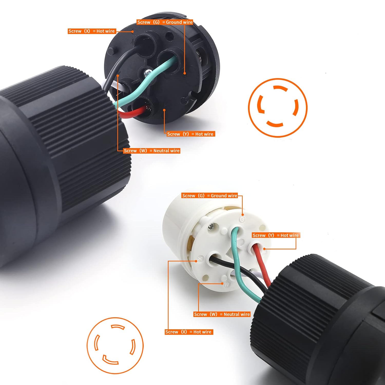 Locking Plug&Connector NEMA L14-30P&L14-30C Set , Generator Twist Lock with Extension Cord End 30A, 125/250V, 3-Pole 4-Wire Industrial Grade Heavy Duty Grounded, UL/ETL Listed.