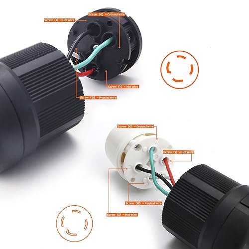 Miniatura 5 de Juego de enchufe y conector de bloqueo NEMA L14-30P y L14-30C, bloqueo giratorio del generador con extremo de cable de extensión 30A, 125250V, 3