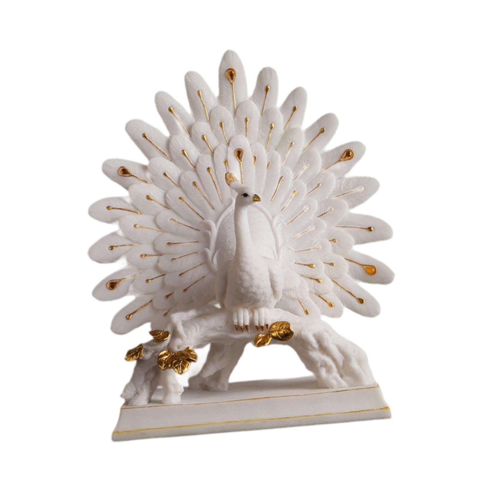 PUXZYAX Premium Resin Sculpture Collectibles Animal Figurine Ornament Decorative Wedding Room Peacock Statue Bookshelves Etc, White, 34.5x11x29.5cm