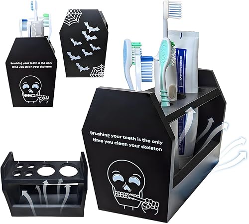 Decoración gótica de baño de Halloween  Soporte para cepillo de dientes de ataúd gótico espeluznante con lados abiertos de ancho, secado rápido,