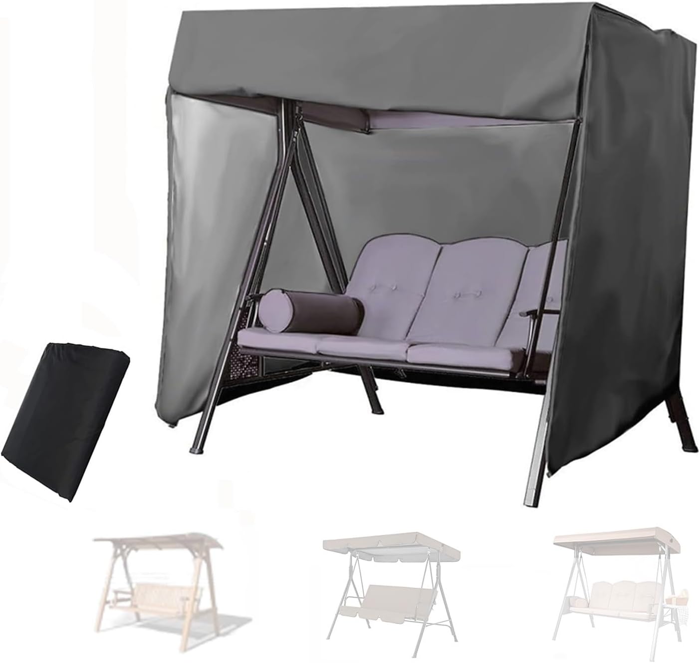 Waterproof Patio Swing Canopy Cover 2 3 Seater Outdoor Replacement Hammock Cover 210D Patio Swing Protector(Gray,67x24x46inch)