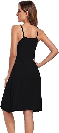 VintageClothing Womens Full Slip Under Dresses Adjustable Spaghetti Strap Nightgown Soft Sleepwear Cami Dress