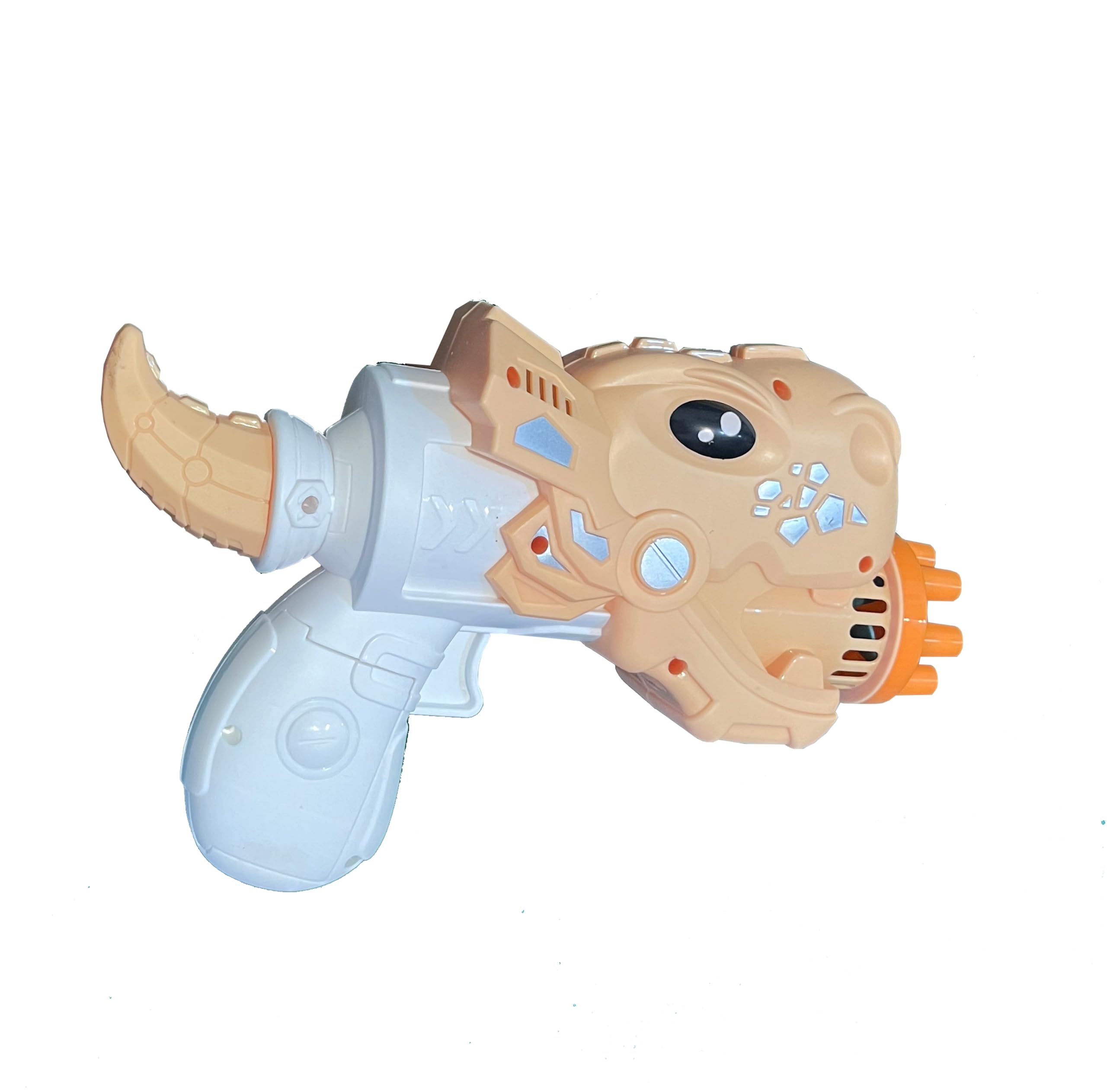 Dinosaur Gatling Bubble Machine. Automatic Bubble Gun, Hundreds of Bubbles per Minute, Non-Toxic Plastic, Includes Bubble Solution and Bowl