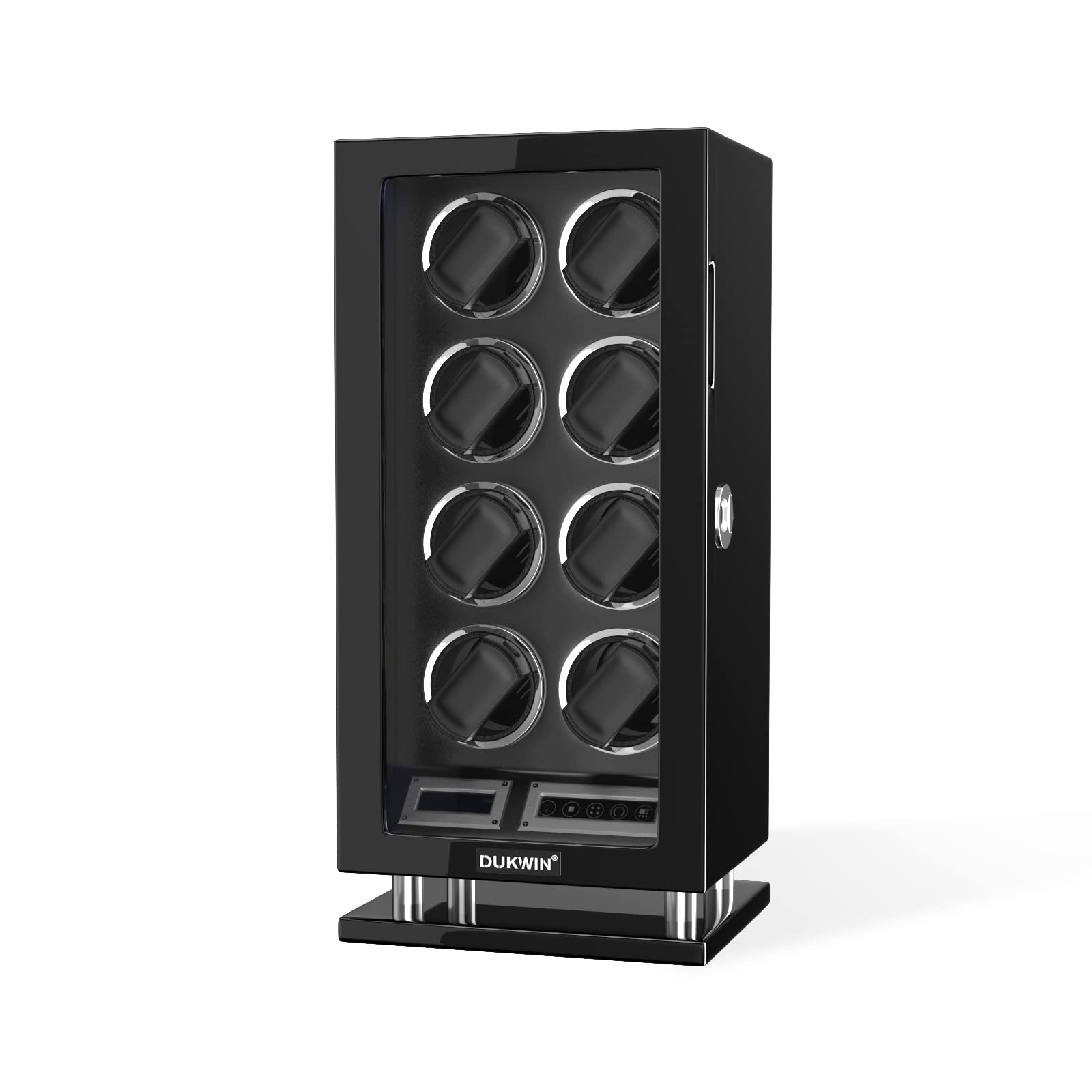 DUKWIN Watch Winder for 3/4/6/8/9/12 Automatic Watches, Fingerprint Lock Watch Winders with LCD Touchscreen, Blue LED Light, Remote Control,Adjustable Watch Pillow for Universal Watches, 5TPD