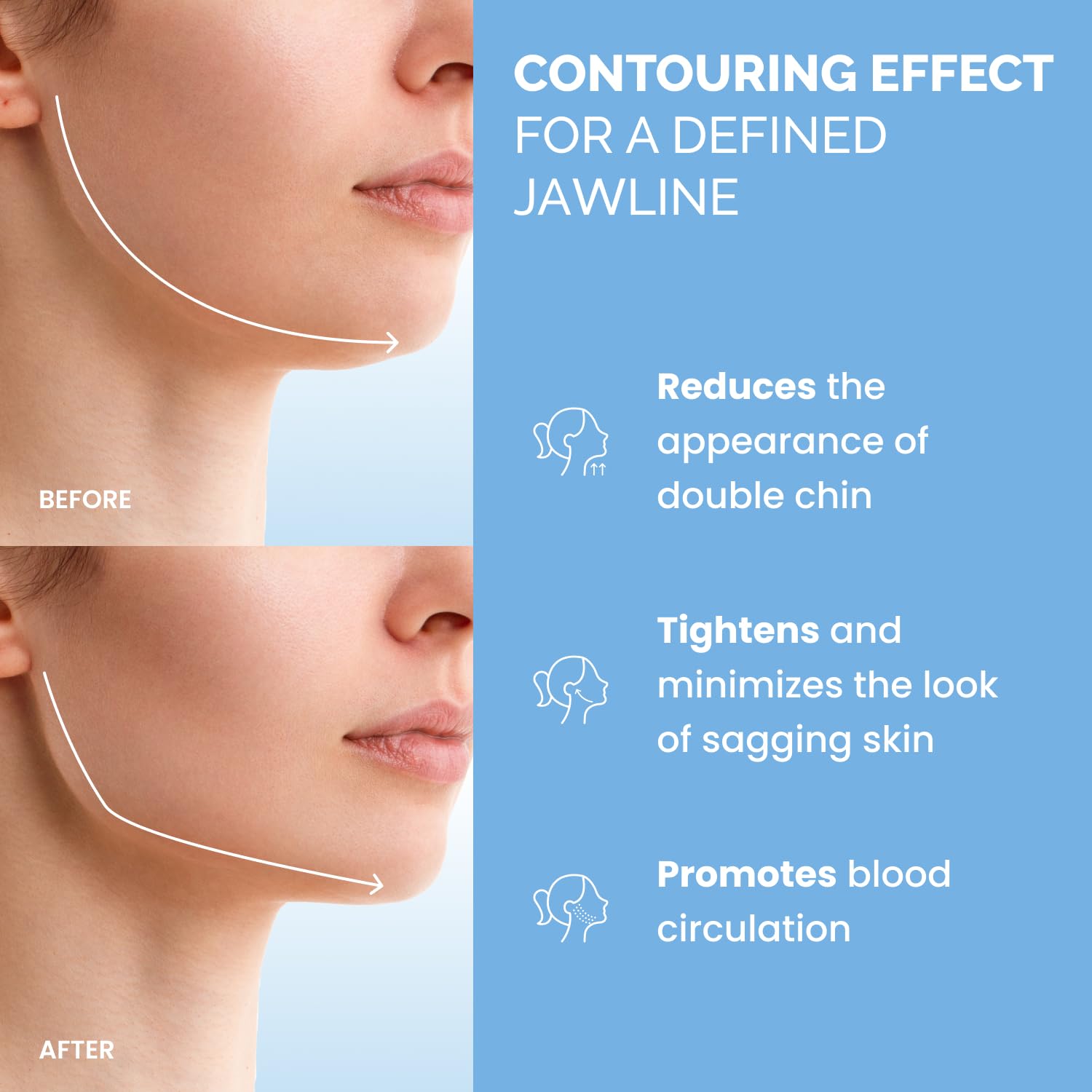 PLANTIFIQUE Chin Strap for Face Contouring - Reusable V Line Ice Silk Fabric Mask - Double Chin Shaping, Adjustable, Breathable Fabric - Jawline Shaper for Women & Men (Blue) - Image 4