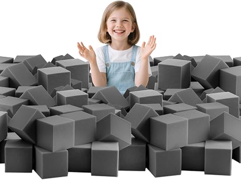 TRENDBOX 48 PCS 5" x 5" x 5" Foam Pit Blocks Sponge Cubes Foam Pit Cubes Sponge Blocks for Amusement Park, Gymnastics, Freerunning and Parkour Courses - Drak Gray