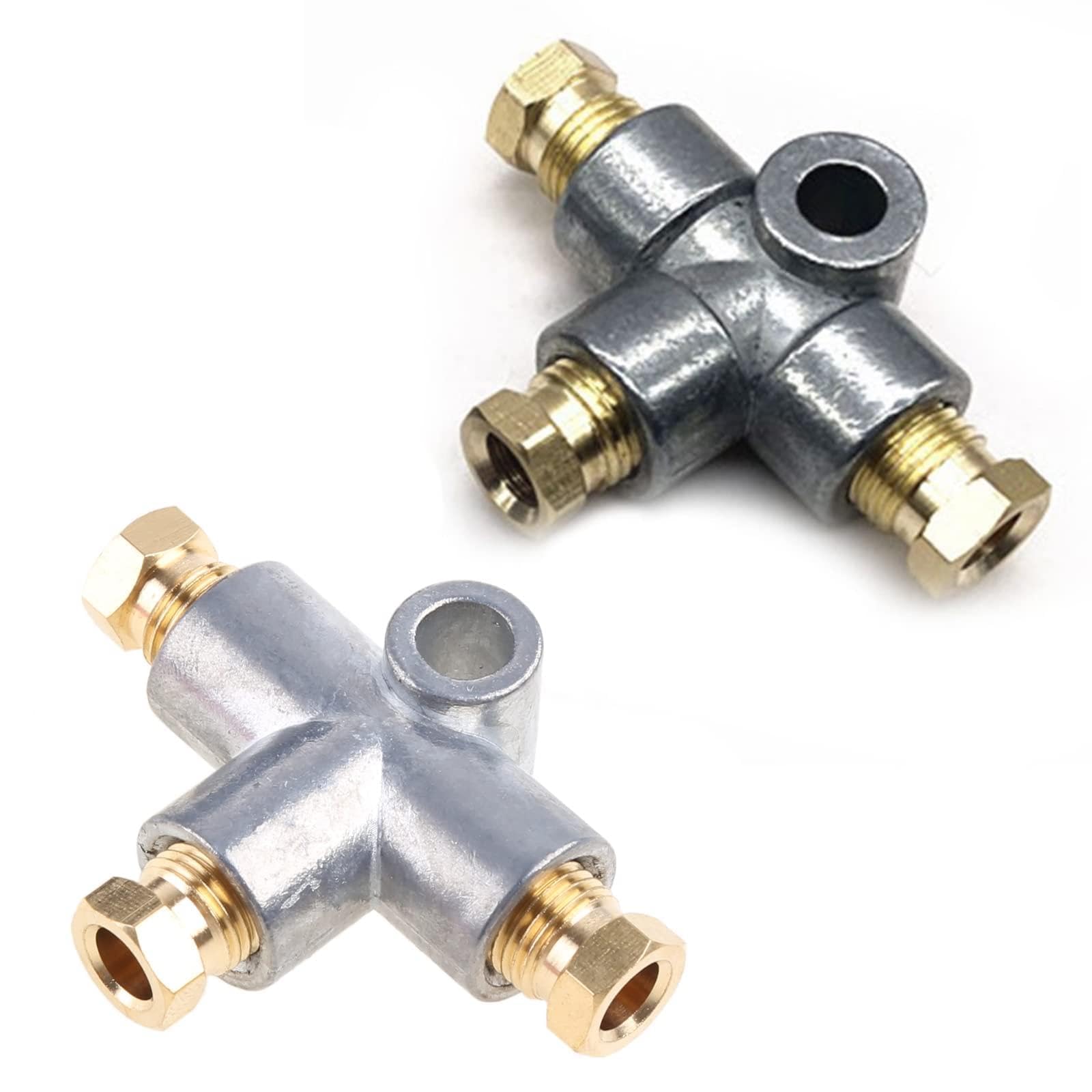 Tubo de freno plateado de 3 vías para pieza en T con 3 piezas de repuesto macho cortas métricas de 3/16 de 10 mm