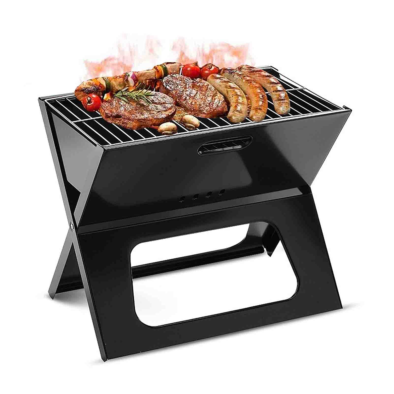 Petit barbecue pour cuisiner en randonnée et sac à dos noir