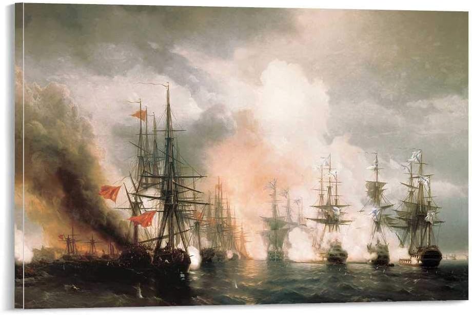 YONGZHAO Ivan Konstantinovich Aivazovsky – Sinop Fight Oil Painting Wallpaper Poster Decorative Painting Canvas Wall Art Living Room Posters Bedroom Painting 08x12inch(20x30cm)