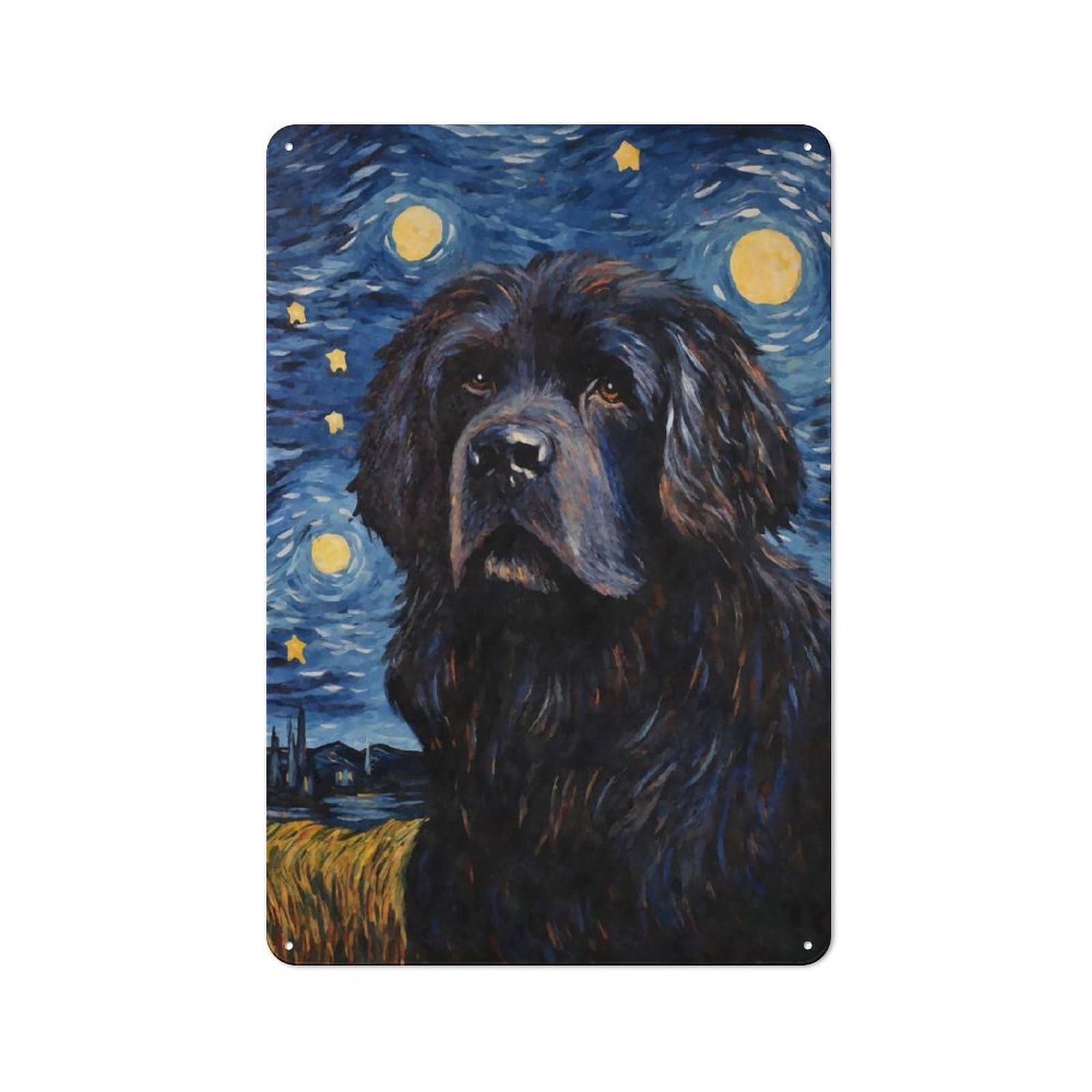 Junmoney Style-13 Newfoundland Dog Starry Classic Metal Wall Decor 30X20cm, Tin Sign For Bar, Kitchen, Garage Or Games Room