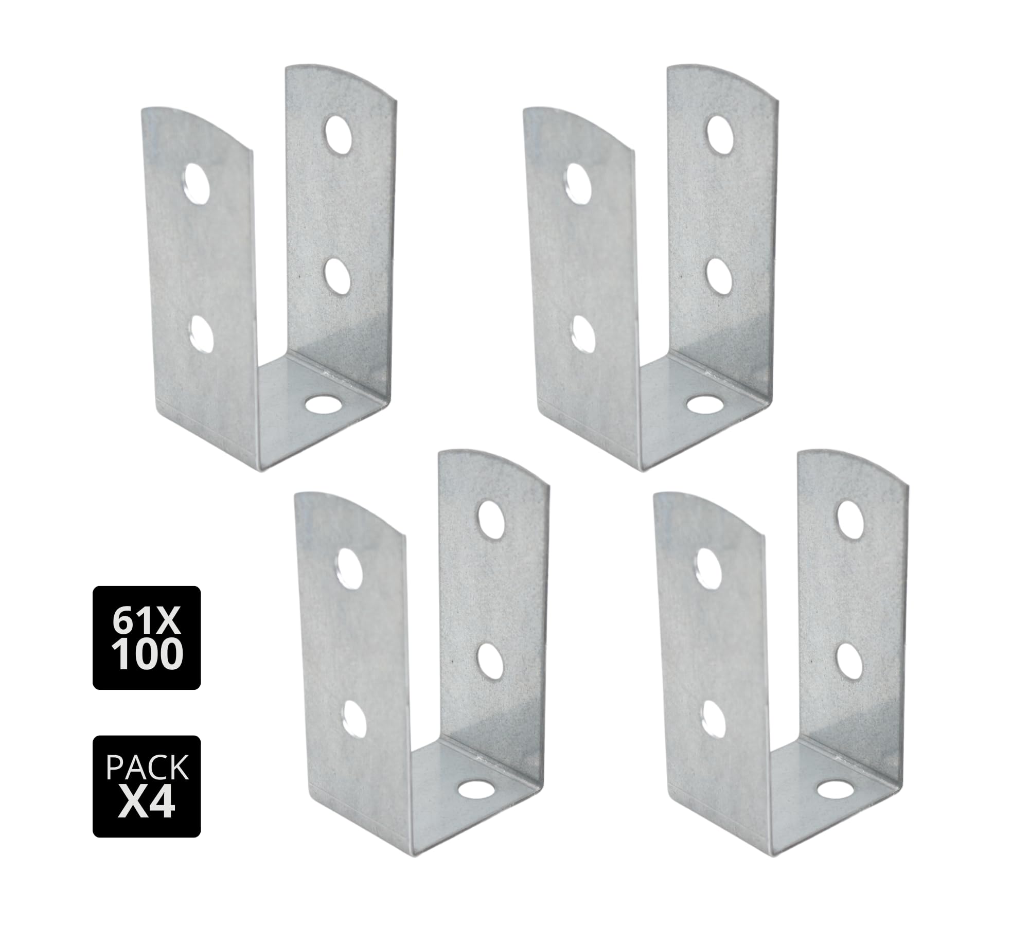 DOJA Barcelona U Post Brackets, Pack of 4, U-Post Support for Wooden Posts 61 x 45 x 100 mm, Thickness 2 mm, Galvanised Zinc - Image 4