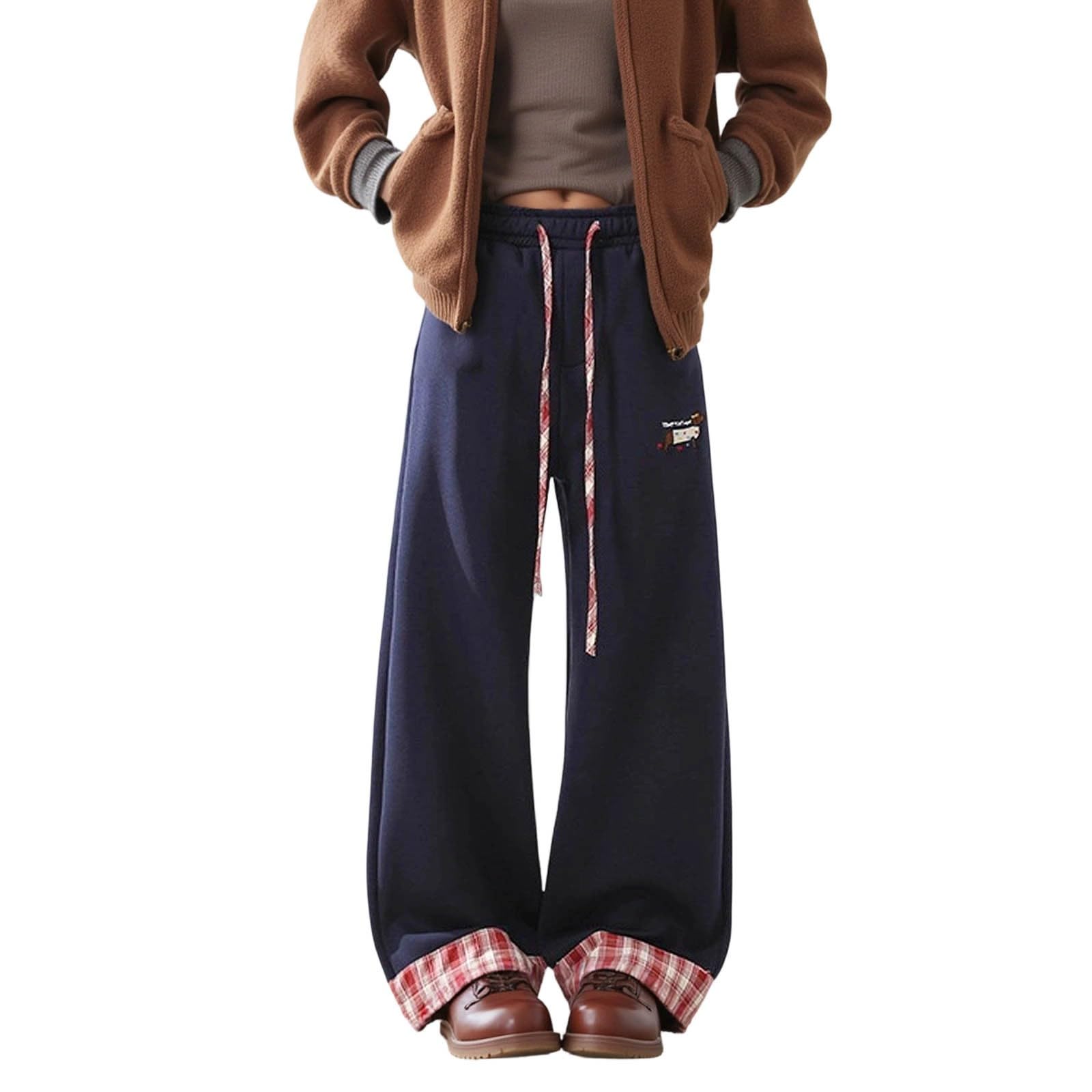 Pantalon Chandal Mujer Chandal Ancho Jogger Pantalones Deportivos con Dobladillo Enrollado Bordado Corte Holgado Pierna Recta Estilo Jogger Informal Detalles diseño para otoño Invierno