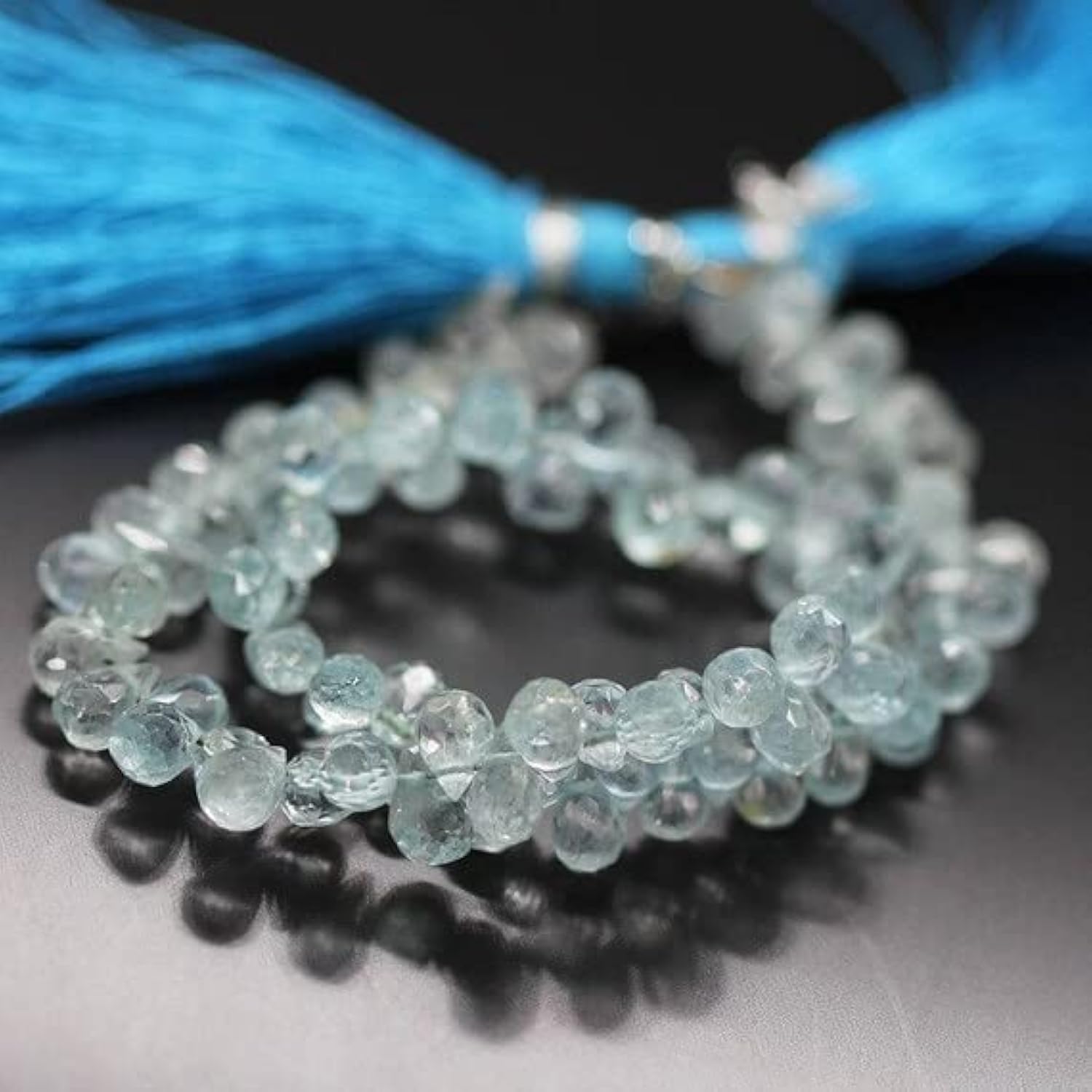 Fil aigue-marine bleue véritable perles vrac facettées goutte 5mm 6mm