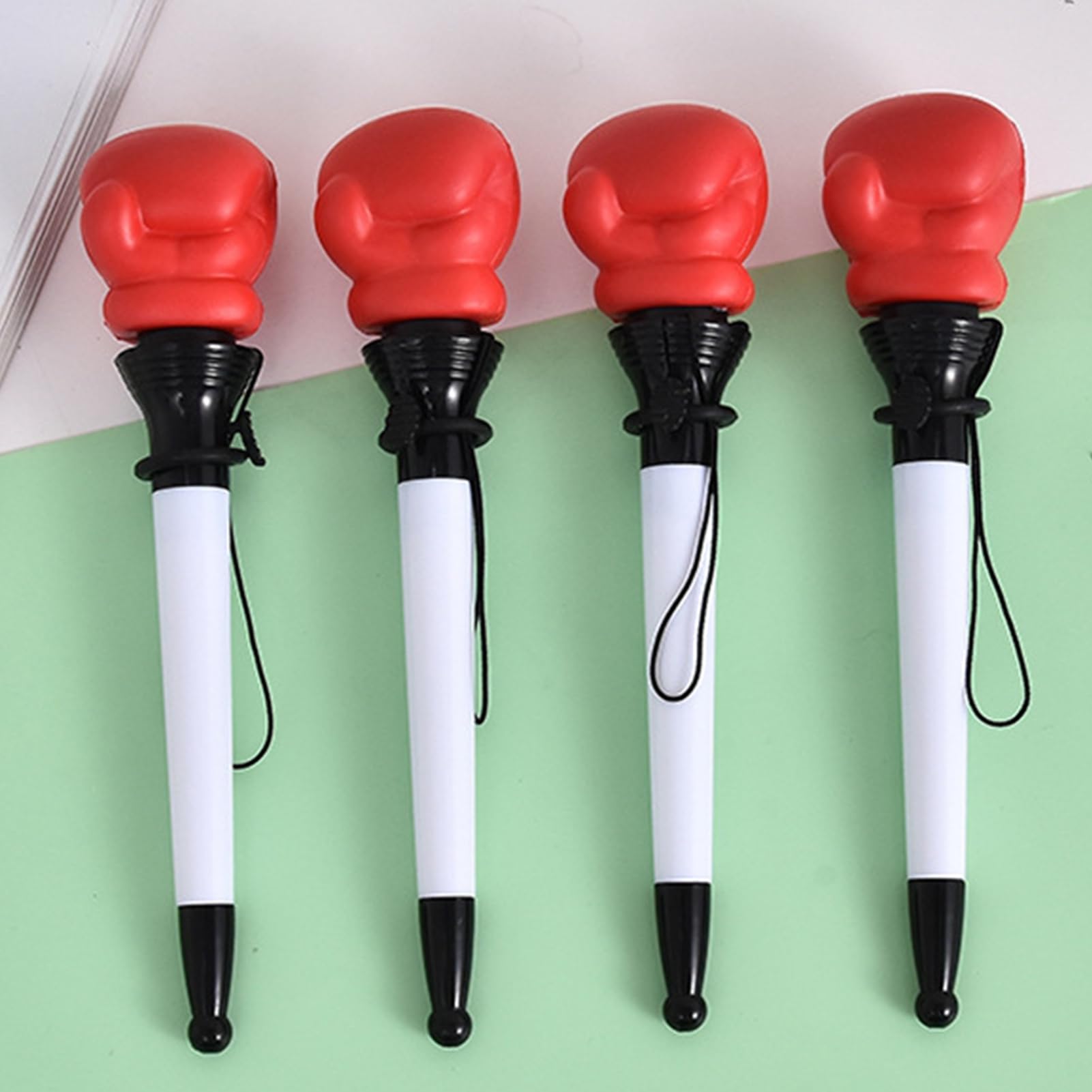 3er-Set Boxhandschuh-Kugelschreiber – Lustiger Dekopressionsstift, Rot/weiß, 18,5 Cm, 0,5 Mm Mine