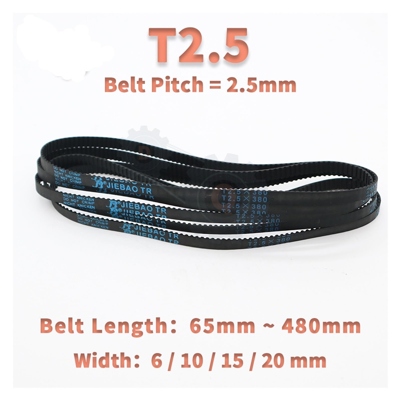 1 cinghia dentata T2.5, lunghezza da 305 mm a 480 Passo 2, Larghezza 6/10/15/20 Sincrono. Anello chiuso in gomma(T2.5-400mm,Belt width 20mm)