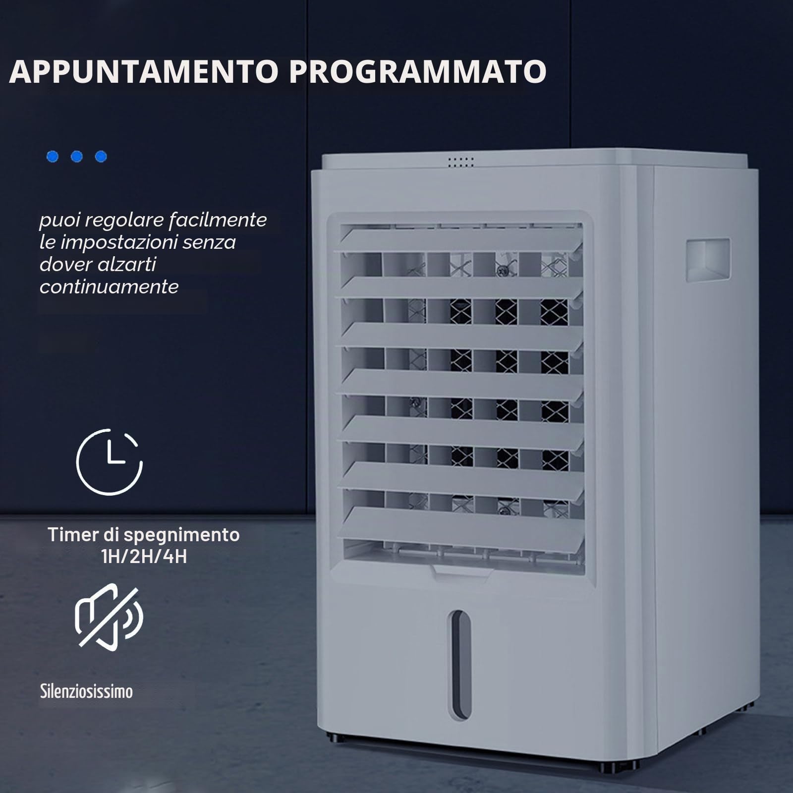 Condizionatore D'Aria Portatile con Telecomando, 3 Velocità, 1/2/4H Timer, Ventilatore Dello Scrittorio Umidificatore e Purificatore, Raffreddatore Evaporativo Silenzioso per Casa e Ufficio,24V