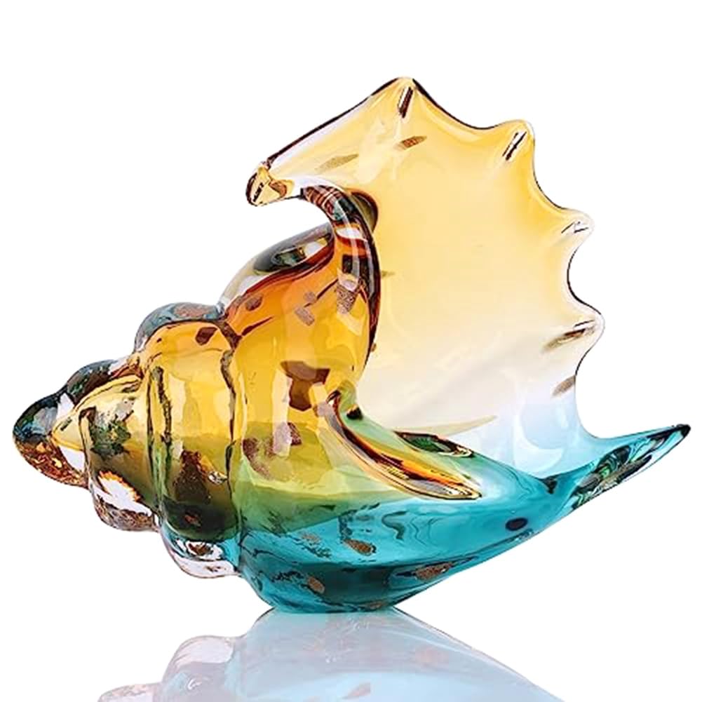 YKMYXZ shells， Hand Blown Glass Conch Statue Art Figurine Home Decor with Sea Shells Bookcase Decoration