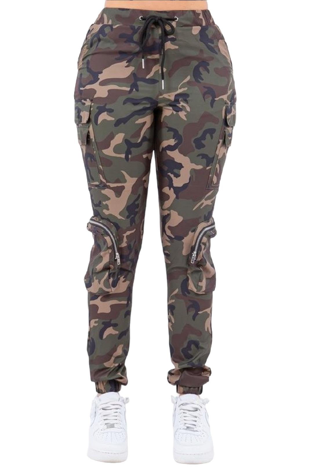 Womens Cargo Utility Camo Nylon Jogger Pants