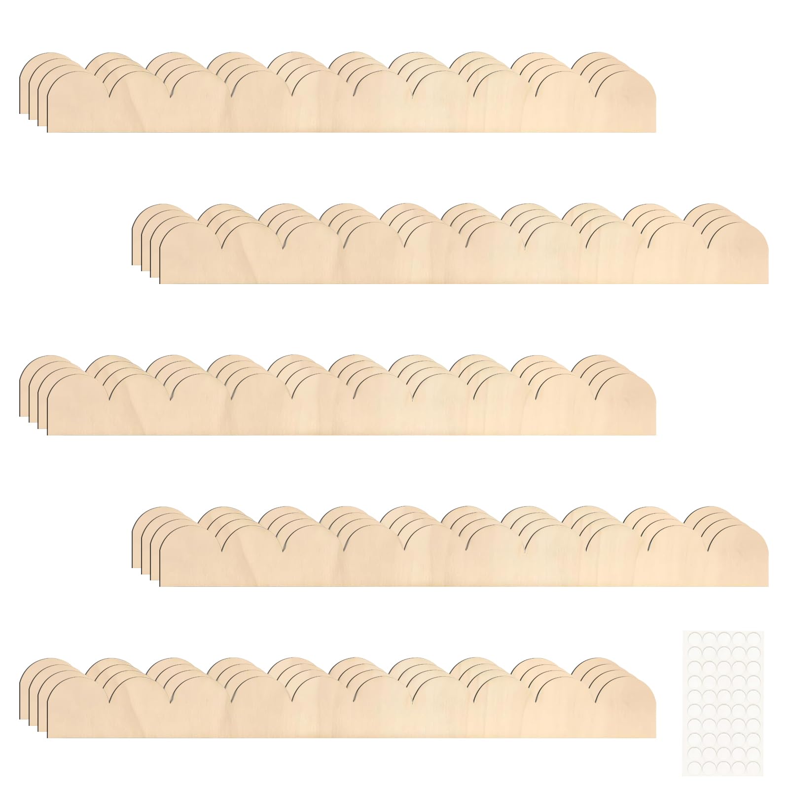 26PCS Unfinished Wood Scalloped Trim Set, Scallop Edge Moulding with Adhesive Dots, DIY Wood Trim for Cabinet, Shelf, Wall, Door Decorative Craft 40cm x 4cm (15.75in x 1.57in)