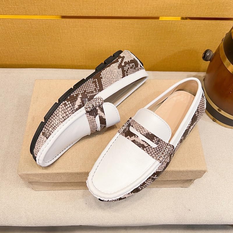 Men's Loafers Shoes Genuine Leather Two Tone Crocodile Print Manual Stitching Driving Loafers Anti-Slip Flat Heel Lightweight Classic Slip On3