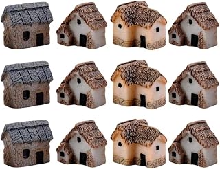 MHFOOU 12-Piece Miniature Fairy Garden Stone Houses - Resin Moss Cottages for DIY Terrariums, Bonsai & Outdoor Decor