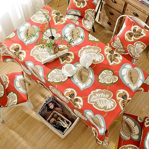 Nappe coton imprimé feuilles rouge brun 135x180 nappe de table