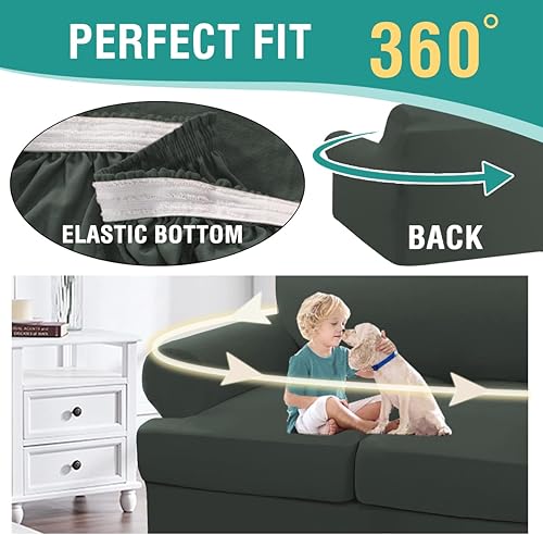 Miniatura 6 de GAMUKAI Fleecce - Funda de sofá de 3 piezas con cojín en T funda de sofá suave para sofá protector de muebles con 2 cojines individuales oliva sofá